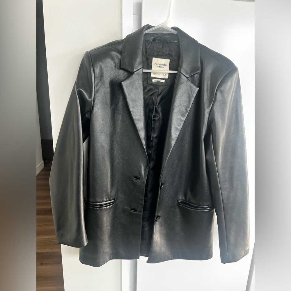 Abercrombie & Fitch Black Vegan Leather Blazer